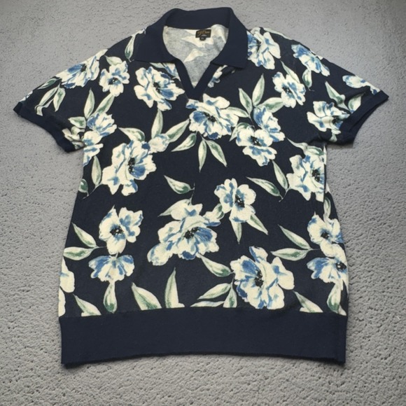 J.CREW Other - J Crew Sweater Mens Extra Large Cashmere Floral Johnny Collar Short Sleeve